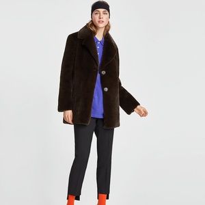 Zara Faux Fur Coat Dark Brown - New with Tags!